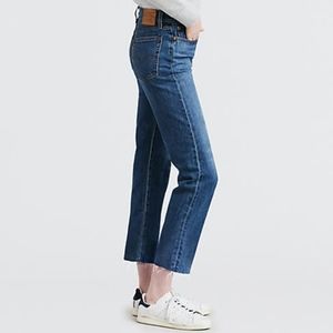 LEVI'S Wedgie Straight Cropped Raw Hem Denim Jeans 24